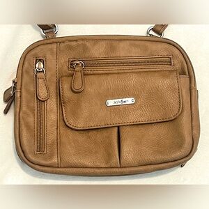 MultiSac Zippy Triple Light Brown Purse Tan Vegan Leather Crossbody Bag